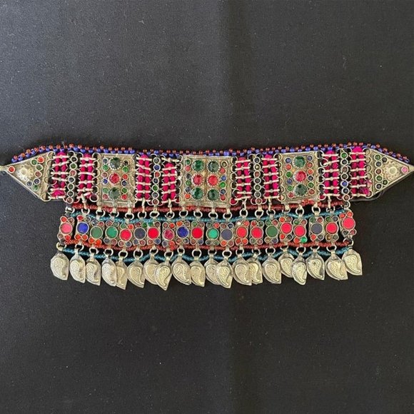 Traditional Afghan Vintage Statement Choker Necklace- Afghan Silver Jewelry - Picture 2 of 2